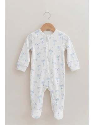 Tuğba Kuğu 0.3 Tog Fermuarlı Patikli Bebek Tulumu - Pureline Series - Blue Dainty Bows