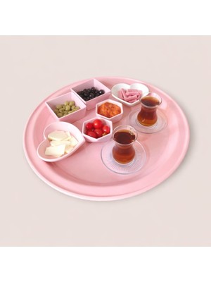 Ece Ev Modası Sini Tepsi - 48 cm Büyük Boy Metal Çay Tepsisi Kahve Tepsisi Sunum Kahvaltı Tepsisi
