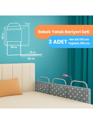 Miralay Yeni Nesil Yatak Bariyeri 50 x 40 Gri Yıldız ( 3 Adet )