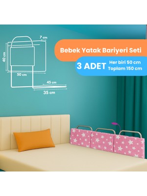 Miralay Yeni Nesil Yatak Bariyeri 50 x 40 Pembe Yıldız ( 3 Adet )