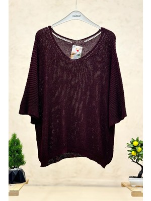 Sahnemoda V Yaka Selanik Örgü Merserize Salaş Oversize Bluz