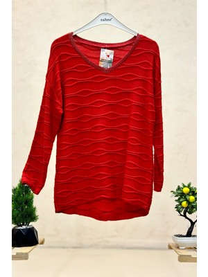 Sahnemoda Kırık Çizgi Desen Yaka Simli Ithal Bluz