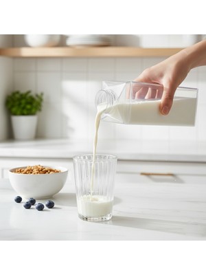 royalgross 4’lü Set 1000 ml Şeffaf Süt Kutusu Tasarımlı Akrilik Matara - Buzdolabı Içi Düzenleyici Şişe
