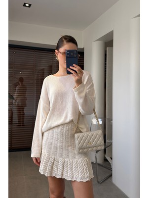 Magarde Geniş Yaka Basic Merserize Triko- Ekru