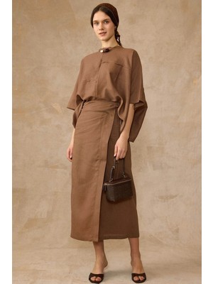 Olcay Anvelop Etek Salaş Bluz Kombinli Keten Ikili Takım S.kahve 9455-TK