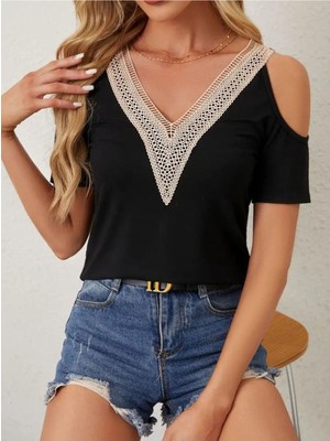 byasafkids Kadın Omuzlardan Açık V Yakalı Viskon Bluz