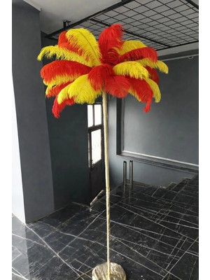 Avize Pazarı Sarı Kırmızı Deve Kuşu Tüyü Lambader Orijinal Tüylü Lambader