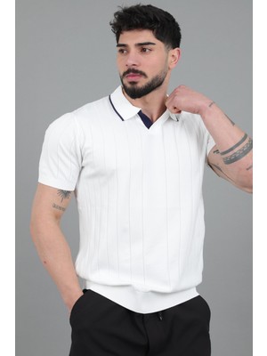 Stil Kombin Apaç Yaka Çizgi Desen Tişört Jrx 1003_30496