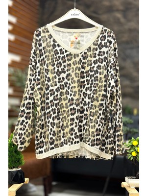 Sahnemoda Leopar Desen V Yaka Simli Ithal Bluz