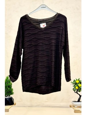 Sahnemoda Kırık Çizgi Desen Yaka Simli Ithal Bluz