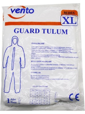 Vento Xl Guard Koruyucu Tulum Beyaz - Hafif - Non-Woven Kumaş Boy: 179-187CM - Göğüs: 108-115CM