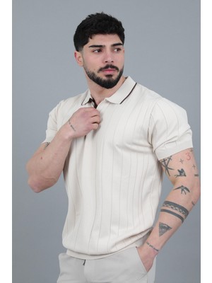 Stil Kombin Apaç Yaka Çizgi Desen Tişört Jrx 1003_30496