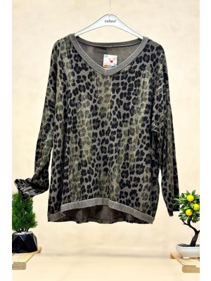 Sahnemoda Leopar Desen V Yaka Simli Ithal Bluz