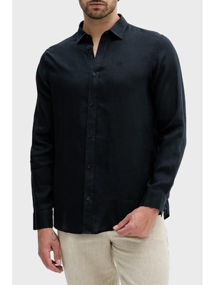 Armani Exchange % 100 Keten Normal Kalıp Klasik Yaka Gömlek Erkek Gömlek XM001221 AF14619 UB101
