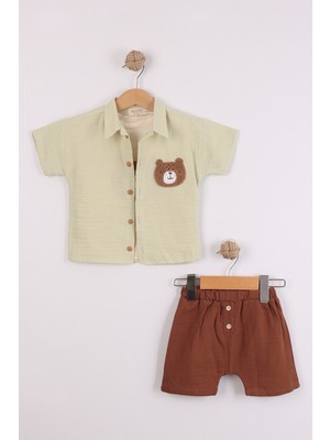 Joy Kids Erkek Bebek %100 Pamuk Müslin Takım 3 Parça (9-24AY) (Yeşil-Kahve)