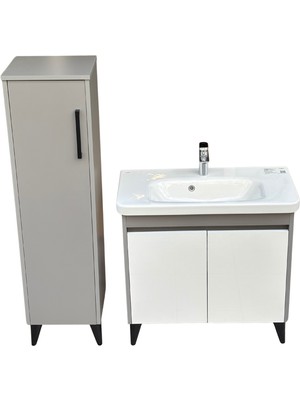 Akademik Mimarlık Cerastyle Noura 80*38 cm Etajerli Lavabo ( Banyo Dolabı + Boy Dolap Dahil )