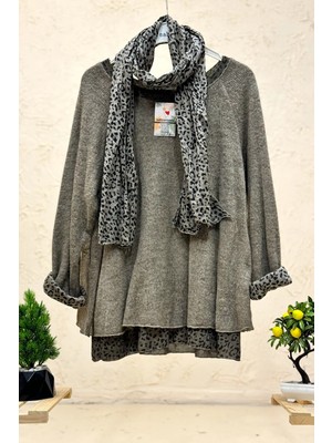 Sahnemoda Leoparlı Şallı  Ikili Tiftik Ithal Bluz