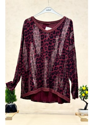 Sahnemoda Leopar Desen V Yaka Simli Ithal Bluz