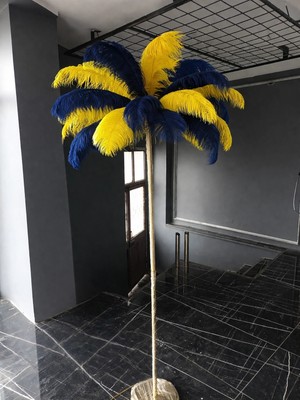 Avize Pazarı Sarı Lacivert Deve Kuşu Tüyü Lambader Orijinal Tüylü Lambader