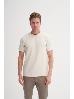 Cazador Slim Fit Erkek Premium Spor Basıc Ince Tshirt 42020 Bej