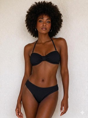 Straplez Dokulu Kumaş Bikini Takım