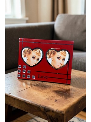 CaactuStore Kalp Resim Çerçevesi Love Yazılı (Cam Materyal)