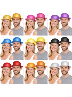 Esranın Dünyası Simli Melon Şapka 9’lu Set - 9 Renk Parti ve Kostüm Şapkası RSPRD34-ESRDNS