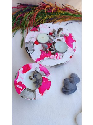 Fancyagnes El Yapımı Taş Tozu Mumluk ve Mum 2li Set