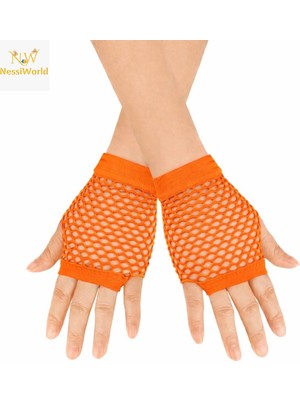 Esranın Dünyası 80’ler 90’lar Retro Neon Turuncu File Parmaksız Kısa Eldiven 11 cm RSPRD34-ESRDNS