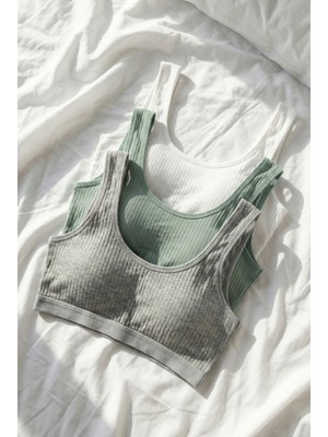 Underwear Bodyway 3'lü Set Büyük Beden Pedli Ribana Fitilli Büstiyer Kalın Askılı Battal Boy Yarım Atlet Sütyen