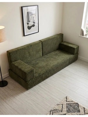 Bakırözü Home Premium Fitilli Kadife Kumaş, Modüler Dinlenme Koltuğu , Yer Yatağı ve Koltuk Takımı - Yeşil