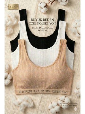 Underwear Bodyway 3'lü Set Büyük Beden Pedli Ribana Fitilli Büstiyer Kalın Askılı Battal Boy Yarım Atlet Sütyen