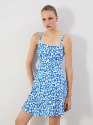 Lc Waikiki Yeni Sezon Çiçekli Askılı Belden Oturtmalı Mini Elbise