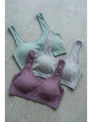 Underwear Bodyway 3'lü Set Büyük Beden Pedli Ribana Fitilli Büstiyer Kalın Askılı Battal Boy Yarım Atlet Sütyen