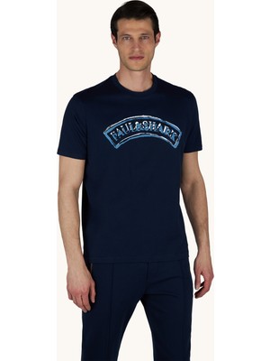 Paul & Shark Erkek Regular Fit Pamuklu Yuvarlak Yakalı Baskılı Kısa Kollu Mavi T-Shirt 26411071A-013