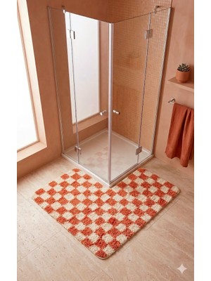 Eurobano Chess Dama Desenli Duşakabin Köşe Paspası Lateks Kaymaz Taban Makinede Yıkanabilir Banyo Paspası