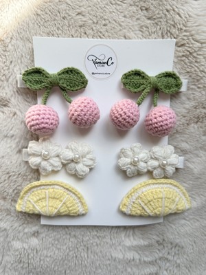 YamanCo Store El Örgüsü Karışık Figürlü Toka Seti Limon-Papatya-Kiraz