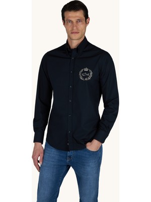Paul & Shark Erkek Logo Işlemeli Pamuklu Uzun Kollu Siyah Gömlek 26413814-011