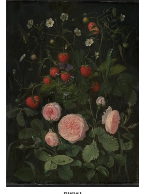 Pixaflair - Still Life With Roses And Strawberries Otto Diderich Ottesen - Tablo - Çerçevesiz Poster