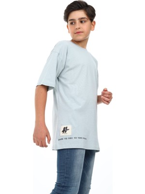 Toontoy Erkek Çocuk Bisiklet Yaka Düşük Omuz Kısa Kollu Arma Detaylı  Baskılı Tişört  24498