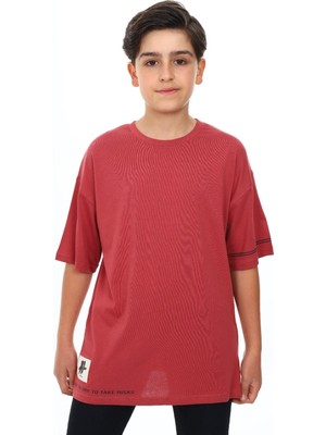 Toontoy Erkek Çocuk Bisiklet Yaka Düşük Omuz Kısa Kollu Arma Detaylı  Baskılı Tişört  24498