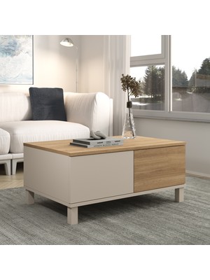 Robin Home Urban Orta Sehpa Ahşap Ayaklı 2 Çekmeceli Kumsal-Sepet