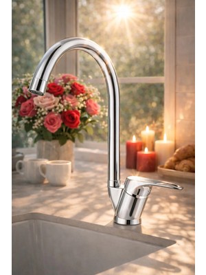 Elmina Armatür Ultra Shine 360° Döner Krom Mutfak Bataryası – Yüksek Basınçlı, Lüks Tasarım Lavabo Musluğu
