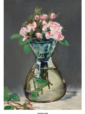 Pixaflair - Moss Roses In A Vase By Edouard Manet - Tablo - Çerçevesiz Poster