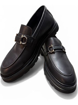 Zueofficial Siyah Hakiki Deri Erkek Loafer Ayakkabı