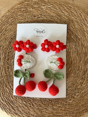 YamanCo Store El Örgüsü Karışık Kız Çocuk Toka Seti Balon Papatya Kiraz Detaylı