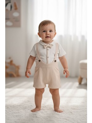 Butik Erkek Bebek %100 Pamuklu Papyon Aksesuarlı Organik Kumaş Tulum