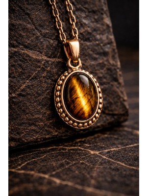 İyyaKe Kadın Doğal Kaplan Gözü Taşlı Saf Bakır Kolye