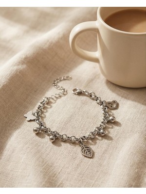 Mervan Takı Yaprak Kelebek Kalp Figürlü Çelik Bileklik – Sallantılı Zincir Charm Bileklik