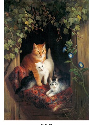 Pixaflair - Cat With Kittens By Henriëtte Ronner - Tablo - Çerçevesiz Poster